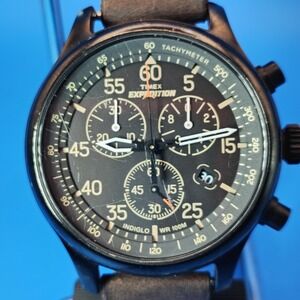 Vintage 2011 Timex Expedition Indiglo Chronograph 42mm Mens Quartz Watch Leather